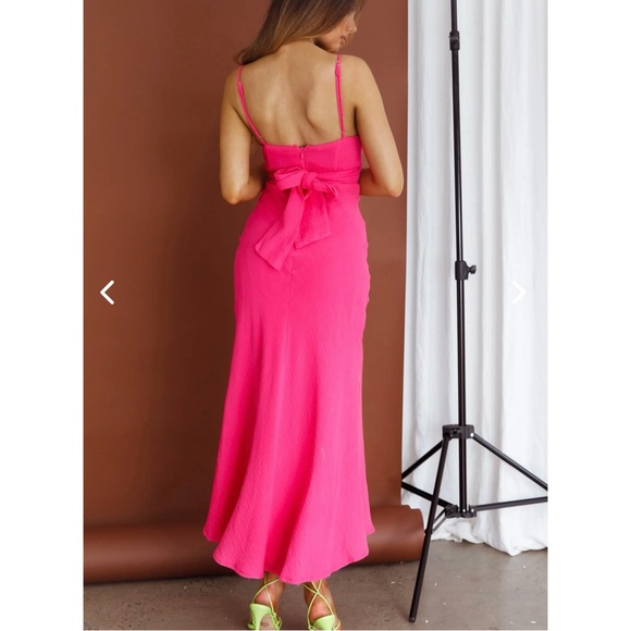 Selfie Leslie Twin Flame Drawstring Bust Midi Dress in Hot Pink - Picture 2 of 8